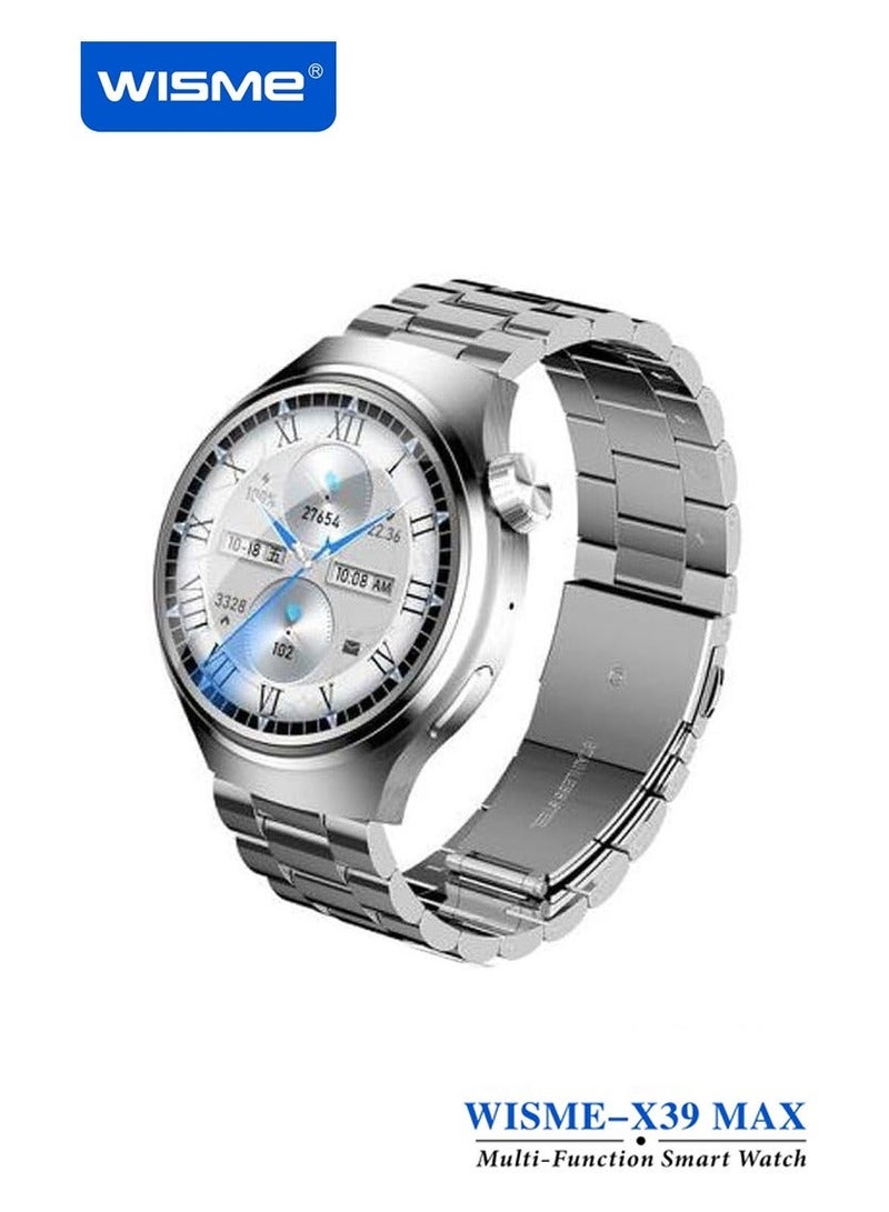 WISME X39 MAX Multi-Function Smart Watch With 7 Pair Straps and Charging Cable Designed for Mens Silver - Image 1